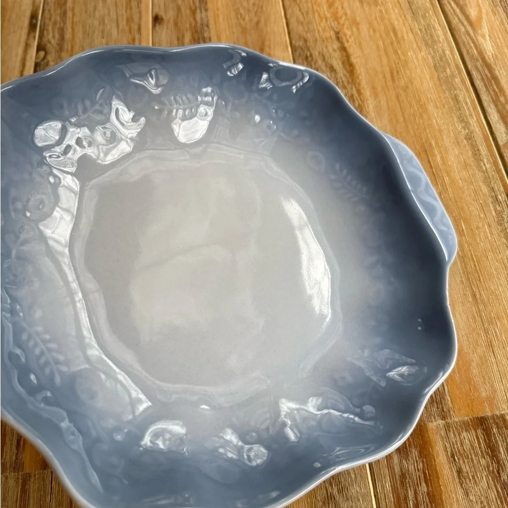 Ombré Blue Ceramic Serving Dish Floral Design